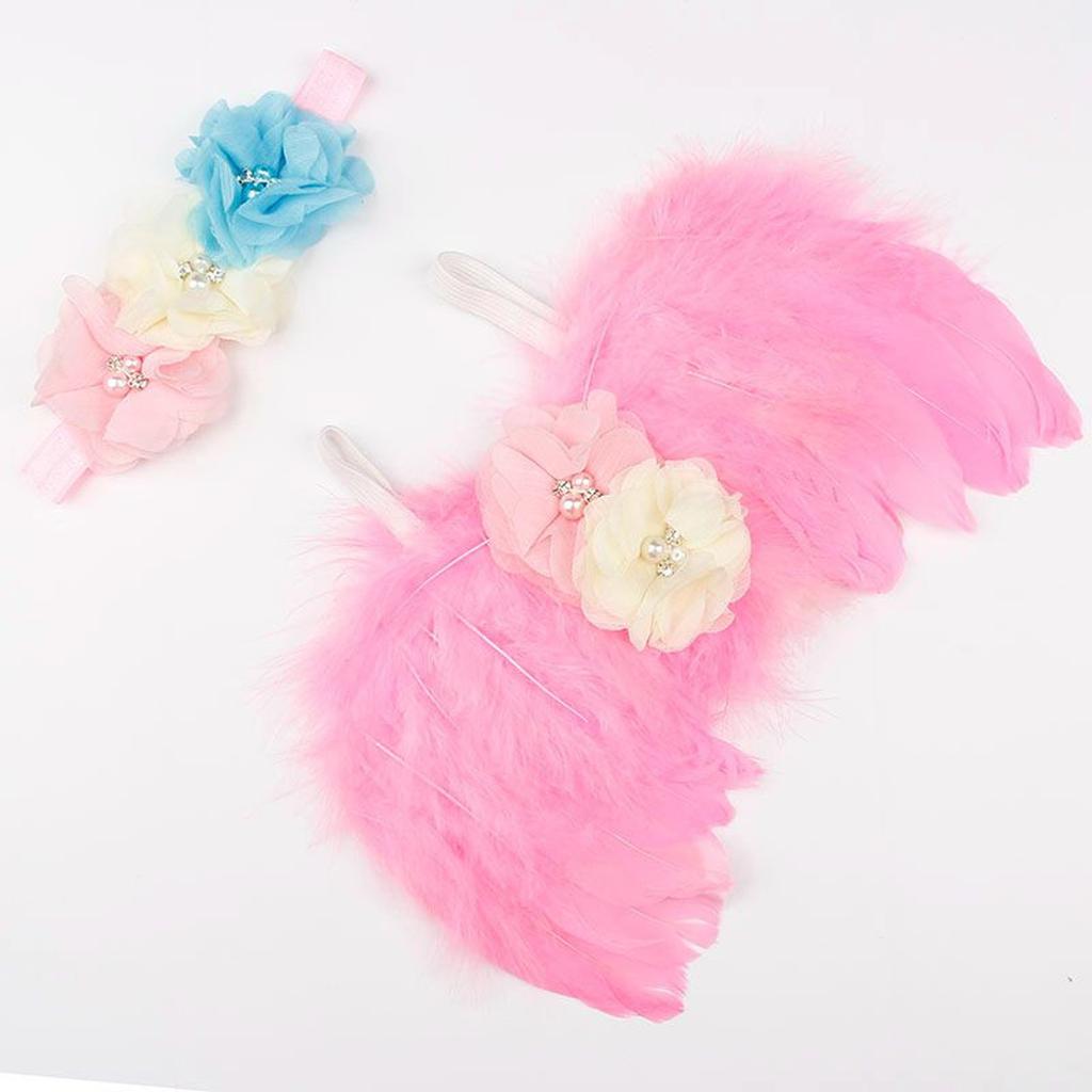 Feather Angel Rhinestone Headband Set Baby Chiffon Flower Headband Hair Accessories Newborn Photo Prop Costume