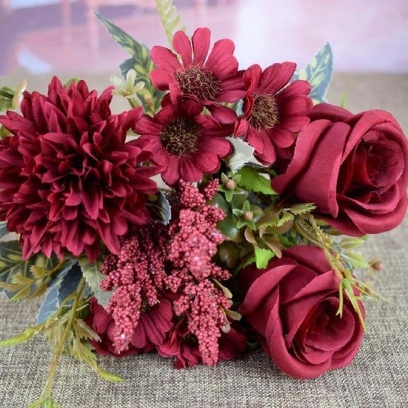 

1 шт. Искусственные розы цветы свадебный букет невесты сад поддельные шелковые пионы гортензии ваза украшение для дома реквизит для фото