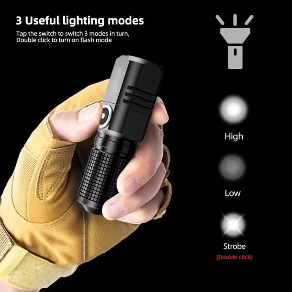 Mini výkonná LED svítilna Vestavěná baterie 3 režimy Dobíjecí teleskopická svítilna typu C pro domácí venkovní kempování a rybaření
