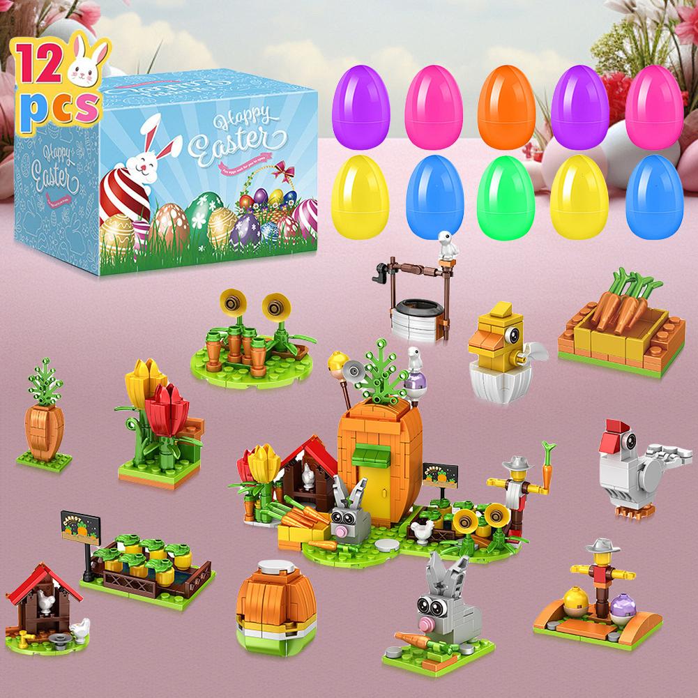 12Pcs Prefilled Easter Eggs Easter Basket Stuffers with Building Blocks Filled Easter Egg Gift Easter Egg Toy for 6-10 Years Old
