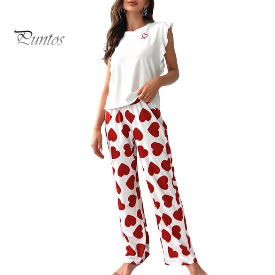 

Женский атласный пижамный комплект, топ с оборками и широкие брюки, повседневный комплект из 2 предметов домашней одежды для отдыха S красный