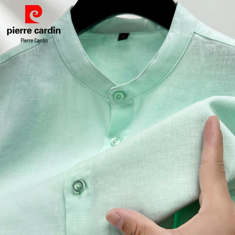 Camicia da uomo Pierre Cardin in lino con colletto alla coreana e maniche a 3/4