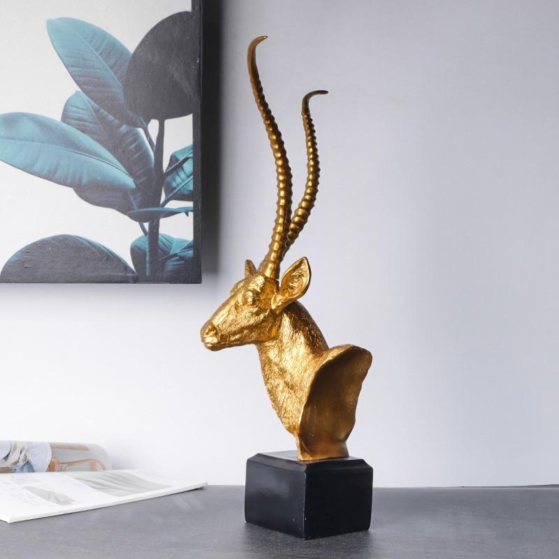 Resin Antelope Head Sculpture Decorative Figurine Living Room Bedroom Office Desk Modern Luxury Home Decor