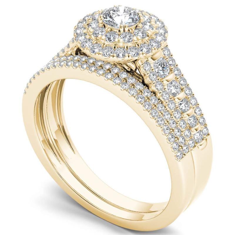 SHEIN Hot-selling Fashionable Gold Couple Rings Round Inlay AAA Zircon Ring Wedding Set Jewelry for Women
