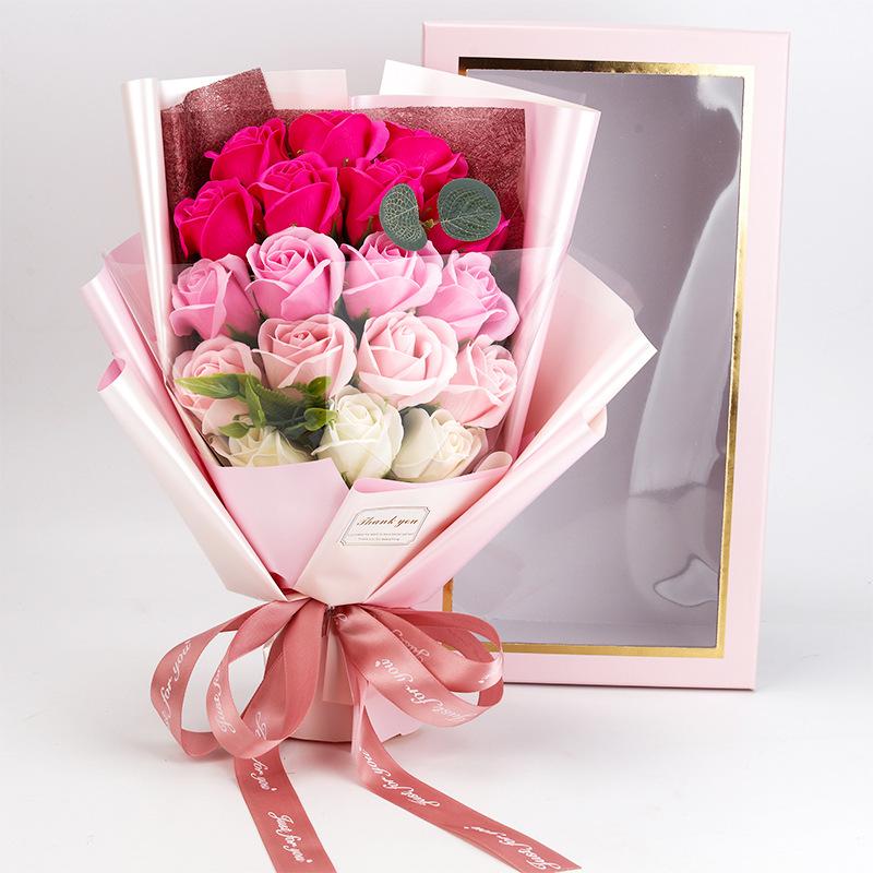 Künstliche Seifenblumen Rosenstrauß Geschenktüten Valentinstag Geburtstagsgeschenk Hochzeit Heimdeko 18 Rosen Seifenstrauß Geschenkbox