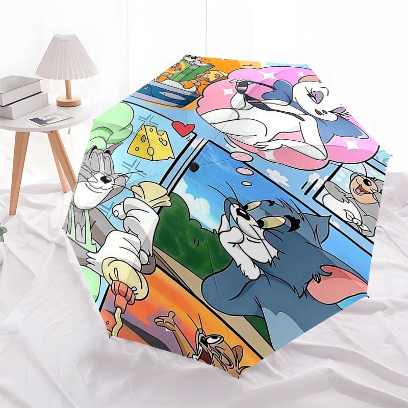 1pc Tom & Jerry Automatic Opening Folding Umbrella with 8-Bone Iron Frame, Portable Design for Outdoor Use, Ideal Gift for Fans, Travelers, Daily Use.