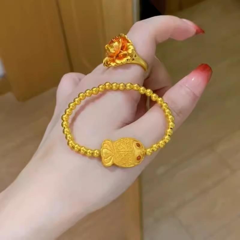 Little Goldfish Bead Light Luxury Fashion Bracelet For Women 24K Gold AU999, Lucky & Fashionable, Great For Brightening Skin