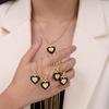 Heart-Shaped Enamel Pendant Necklace with Diamond Inlay, Rice Bead Chain, Titanium Steel, Gold Clavicle Chain, Women's Simple Fashion.