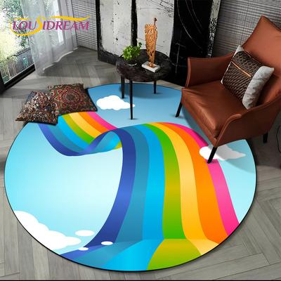 Runder Teppich mit chromatischer Farbtäuschung in Regenbogenfarben, Teppich für Wohnzimmer, Schlafzimmer, Sofa, Spielzimmer, Dekoration, rutschfeste Bodenmatte für Kinder