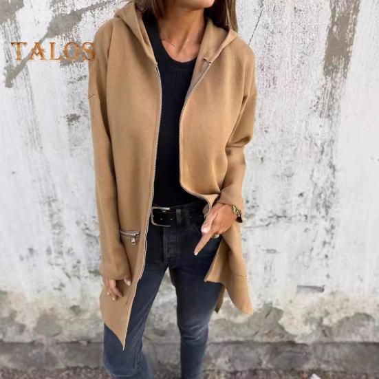 Women Jacket Windbreaker Style Hooded Zippered Pockets Solid Color Zipper Closure Thermal Long-Sleeved Biking Hiking Workout Spring Fall Winter Coat