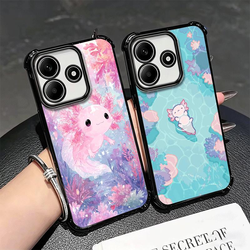 Axolotl Cartoon Cute Plating Phone Case For Xiaomi Redmi Note 14 15 Pro Plus 13 12 11 11S 11T 10 9S 9 5G Anti-Fall Airabag Cover