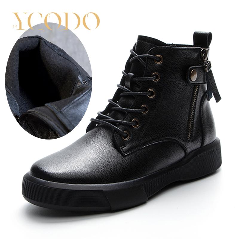 Jesienne i zimowe damskie buty ze skóry naturalnej, dziewczęce skórzane buty studenckie, z aksamitnymi, ciepłymi i wygodnymi antypoślizgowymi botkami