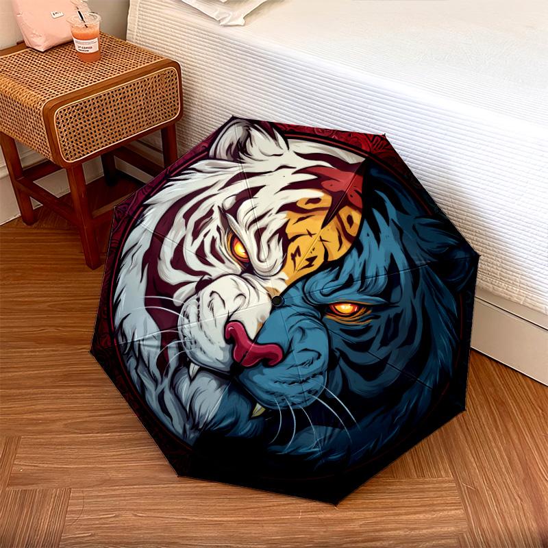 Ferocious Tiger Pattern, Automatic Folding Umbrella, Portable and Foldable Design, 8 Ribs, a Christmas or Birthday Gift.