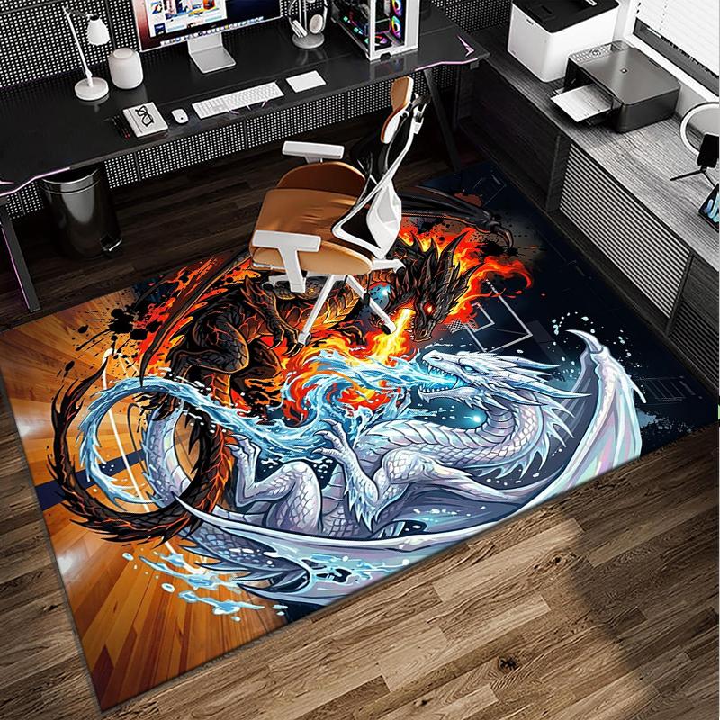 Yin Yang Dragons Office Rug Chair Mat, Game Carpet, Suitable for Front Door, Bedroom, Living Room, Desk, Holiday Gift