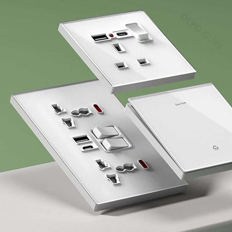Universal 20W Type-C Wall Quick Charge Socket,Dual Switch Control Universal Power outlet,White UK Standard USB Interface Socket