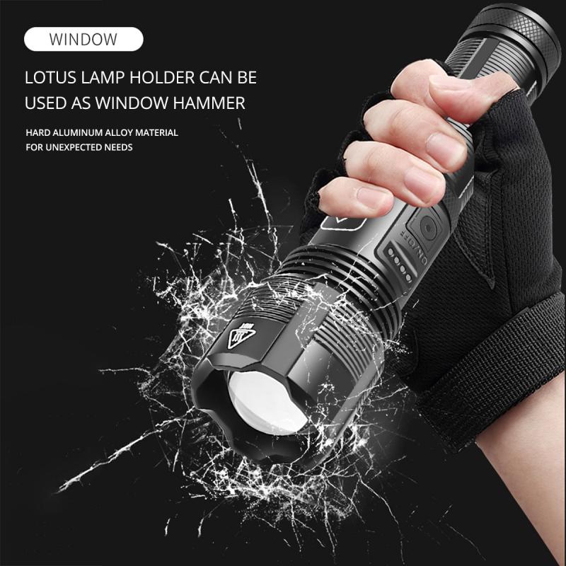 FONKEN Rechargeable LED Flashlight USB Torch Light XHP50 Most Powerful Flashlight 18650 Battery Bright Waterproof Zoom Hand Lamp