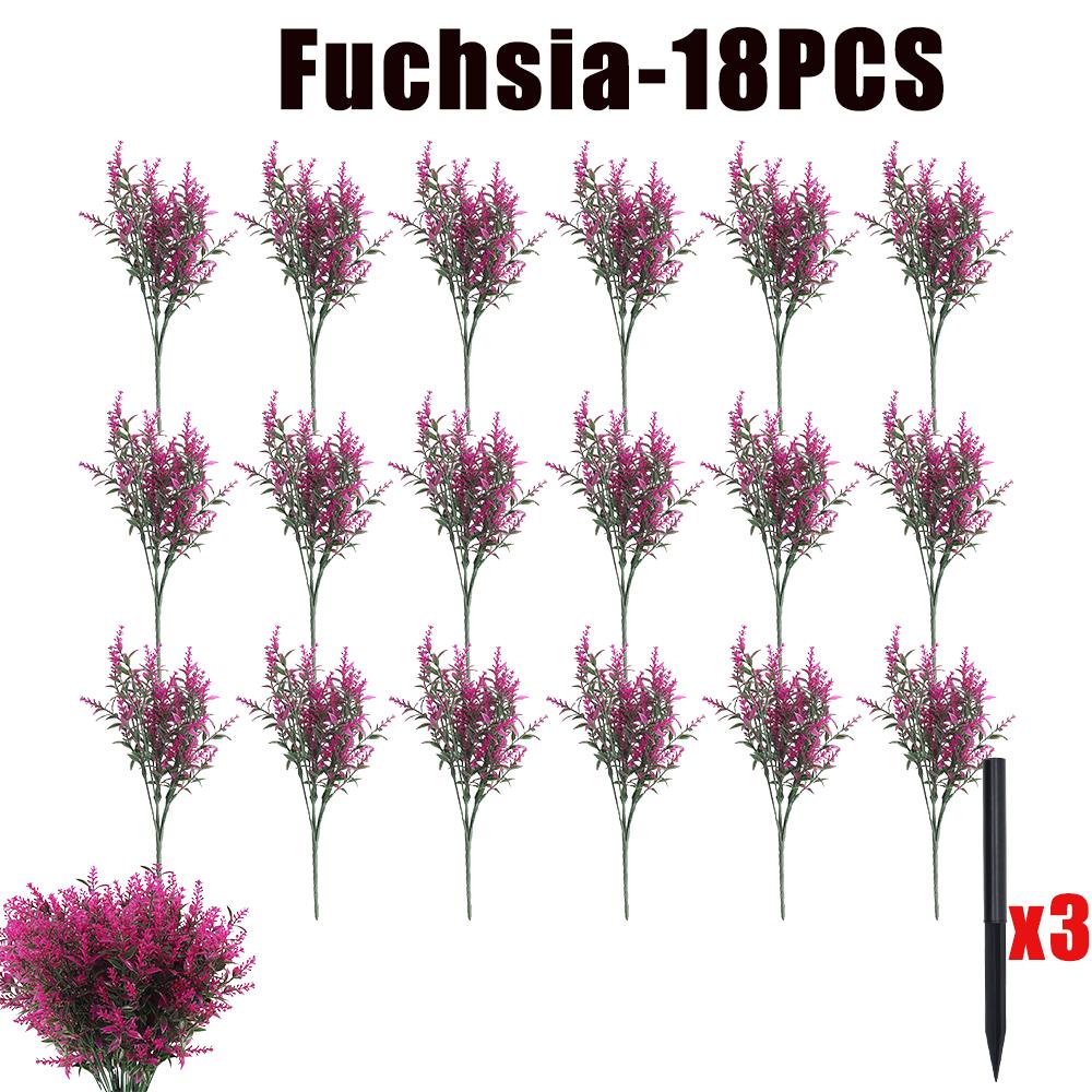 6-18PCS Bundles Artificial Lavender Flowers Outdoor Flowers Uv Resistant Artificial Plants Fake Shrubs Flowers Greenery Bushes