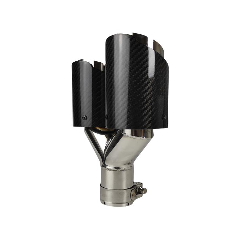 1 Pcs Universal Car Carbon Fibre Tail Throat Length Burnishing Y-Shaped Double Out Twill Glossy Exhaust Muffler Tip