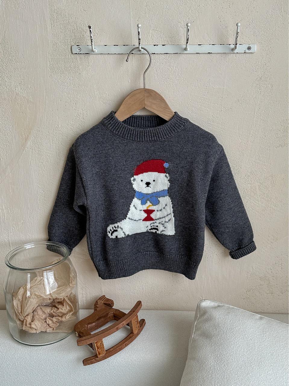 

Kids Cute Polar Bear Cartoon Sweater - Autumn 2025 Korean Style for Boys & Girls 110 cm серый
