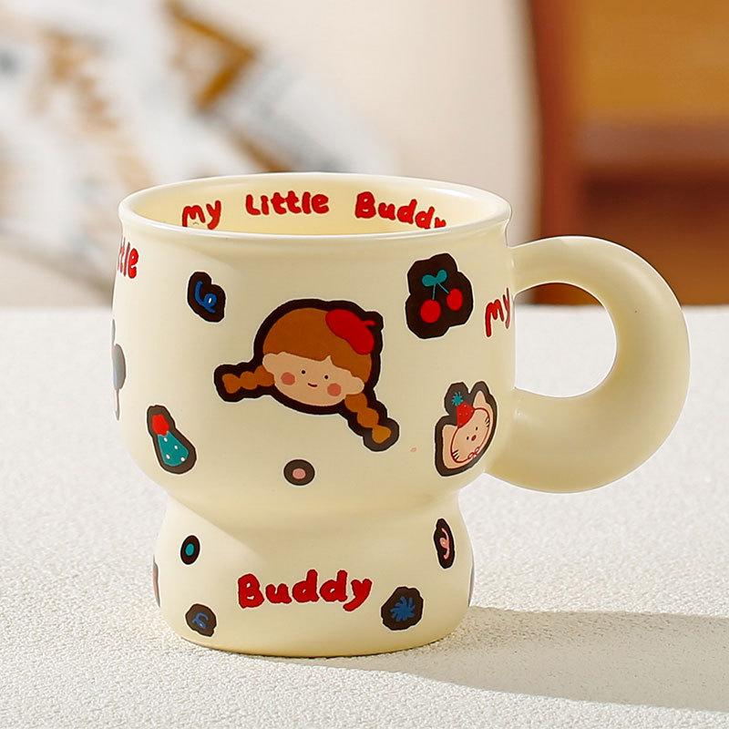 

Couple Cute Gift Cream Style Coffee Cup Office Large Capacity Water Cup Individual Boy Girl Breakfast Cup 301-400ml