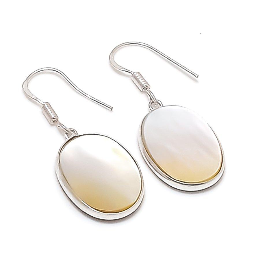Natural Mother Of Pearl Gemstone Handmade 925 Sterling Silver Earring 1.58" p5J32