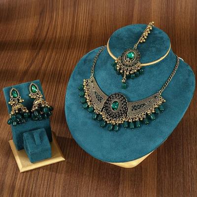 Alloy Tassel Wings Shaped Jewelry Sets Shining Indian Style Rhinestone Jewelry Set Exquisite Rhinestone Necklace Set