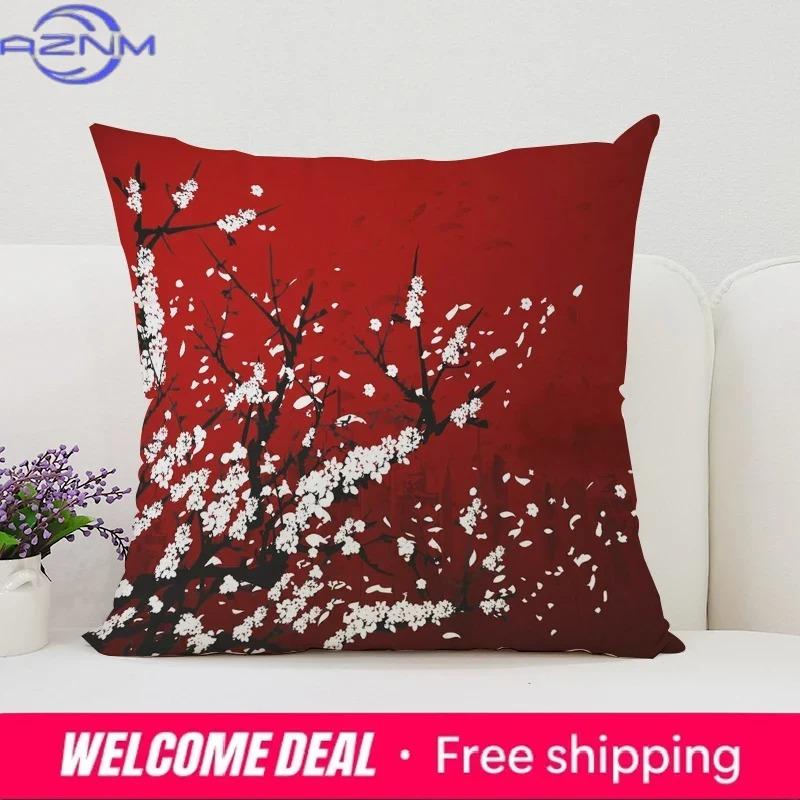 Japanese Cherry Blossom Home Decor Decorative Pillow Cover For Living Room Cushions Aesthetic Room Decoration Pillowcase 45*45