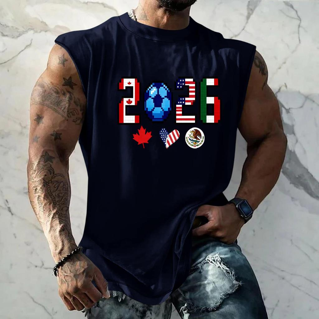 Men's Sleeveless Basic Muscle Tank Top Loose Fit Soccer Themed Graphic Print Summer Casual Athletic Shirt for Daily Wear