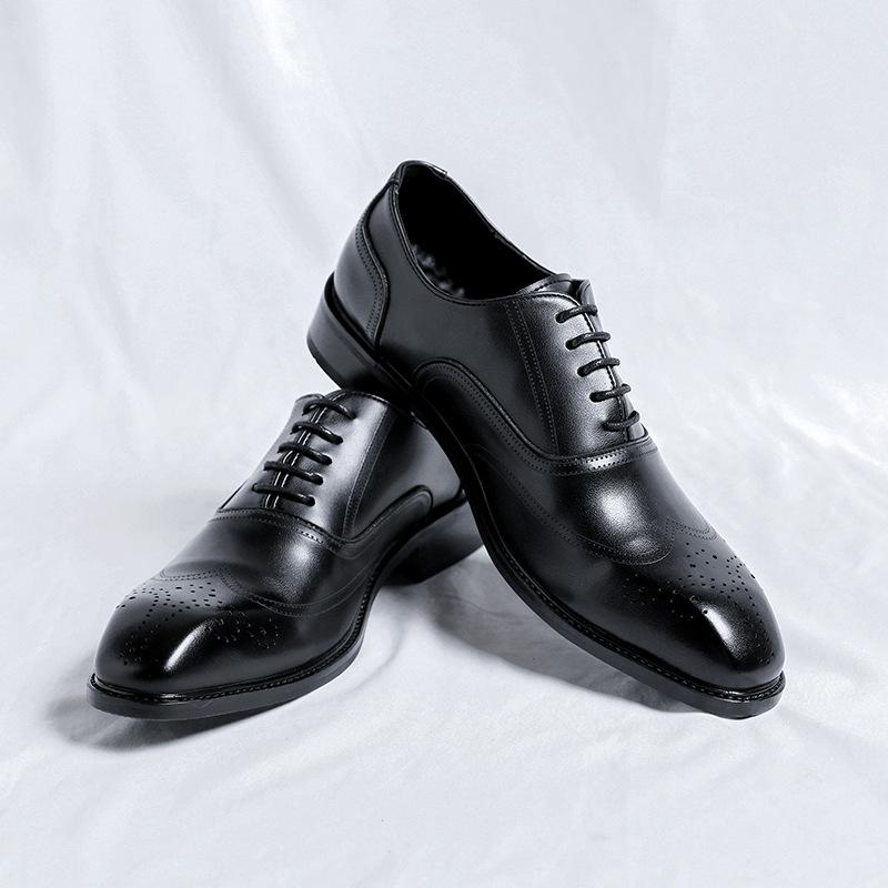 

Мужские кожаные туфли с острым носком в британском стиле, туфли дерби, повседневные, деловые, свадебные, для жениха, 8174-R 38 чёрный