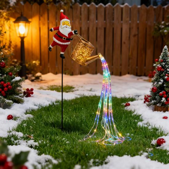 Solar Christmas Decorations Santa Claus Kettle Light Outdoor Festive Lantern Waterproof Metal Garden Light for Yard Patio Lawn Pathway