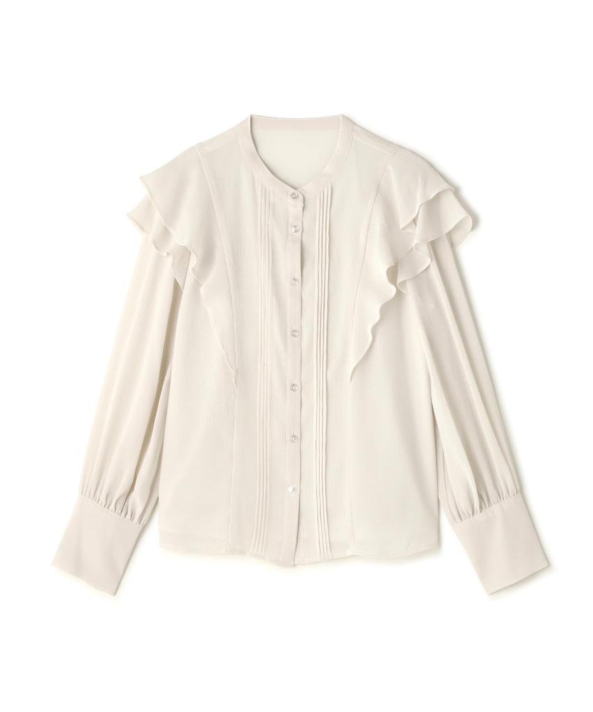 Natural Beauty Basic Pintuck Frilled Willow Women's Blouse, Off-White