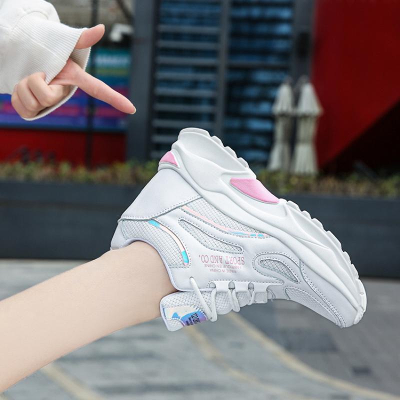 2024 Wiosna i Jesień Nowy Styl Siateczkowe Oddychające Wewnętrznie Podwyższające Wysokość Damskie Buty na Grubej Podeszwie Buty Taty