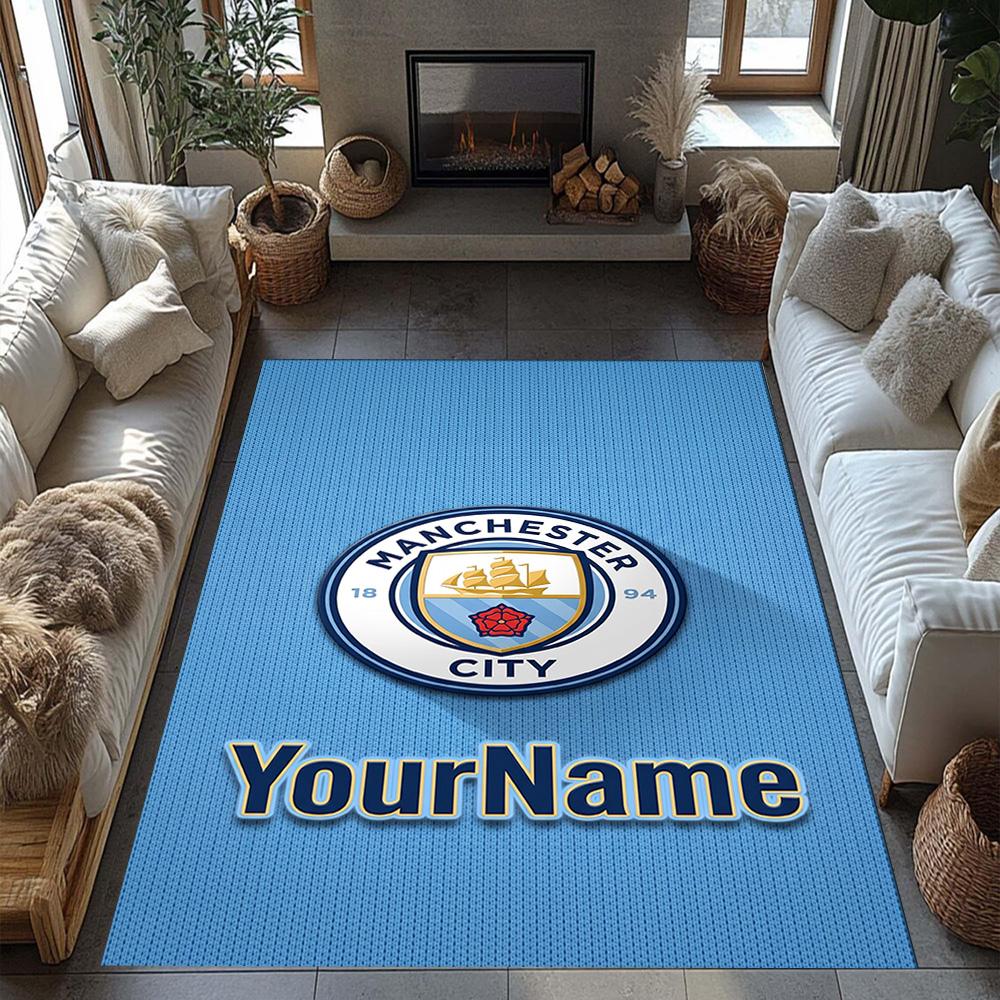 Manchester City Customizable Name Carpet Design for Kitchen Foyer Decorate Room Playrooms Anti-slip Rug Decorate Offices