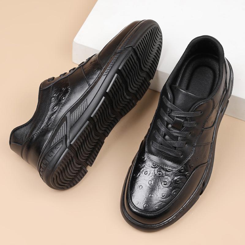 Spring New Men's Shoes First Layer Cowhide Light Sports and Leisure Shoes Ostrich Pattern Versatile Men's Leather Shoes Genuine Leather