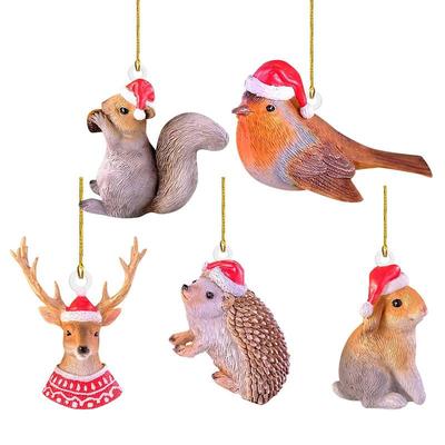 Christmas Squirrel Rabbit Elk Bird Animal Ornaments Xmas Tree Hanging Pendant Christmas Scene Home Decoration Props