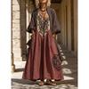 Neues böhmisches V-Ausschnitt bedrucktes langes Kleid lockere Sonnencreme-Bluse Strandurlaub Strandkleid