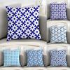 Blue and White Geometric Cushion Cover Soft Plush Fabric DoubleSided Printed Sofa Cushion Cover for All Seasons Home Decor Gift