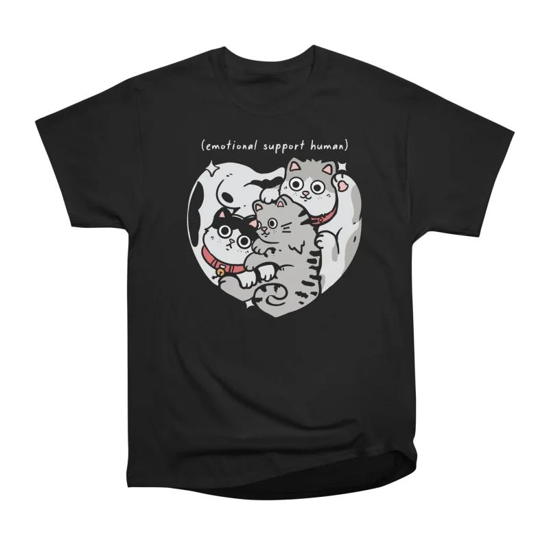 

Men Casual Shirts Short Sleeves EMOTIONAL SUPPORT HUMAN Tees Oversized T-shirts S чёрный