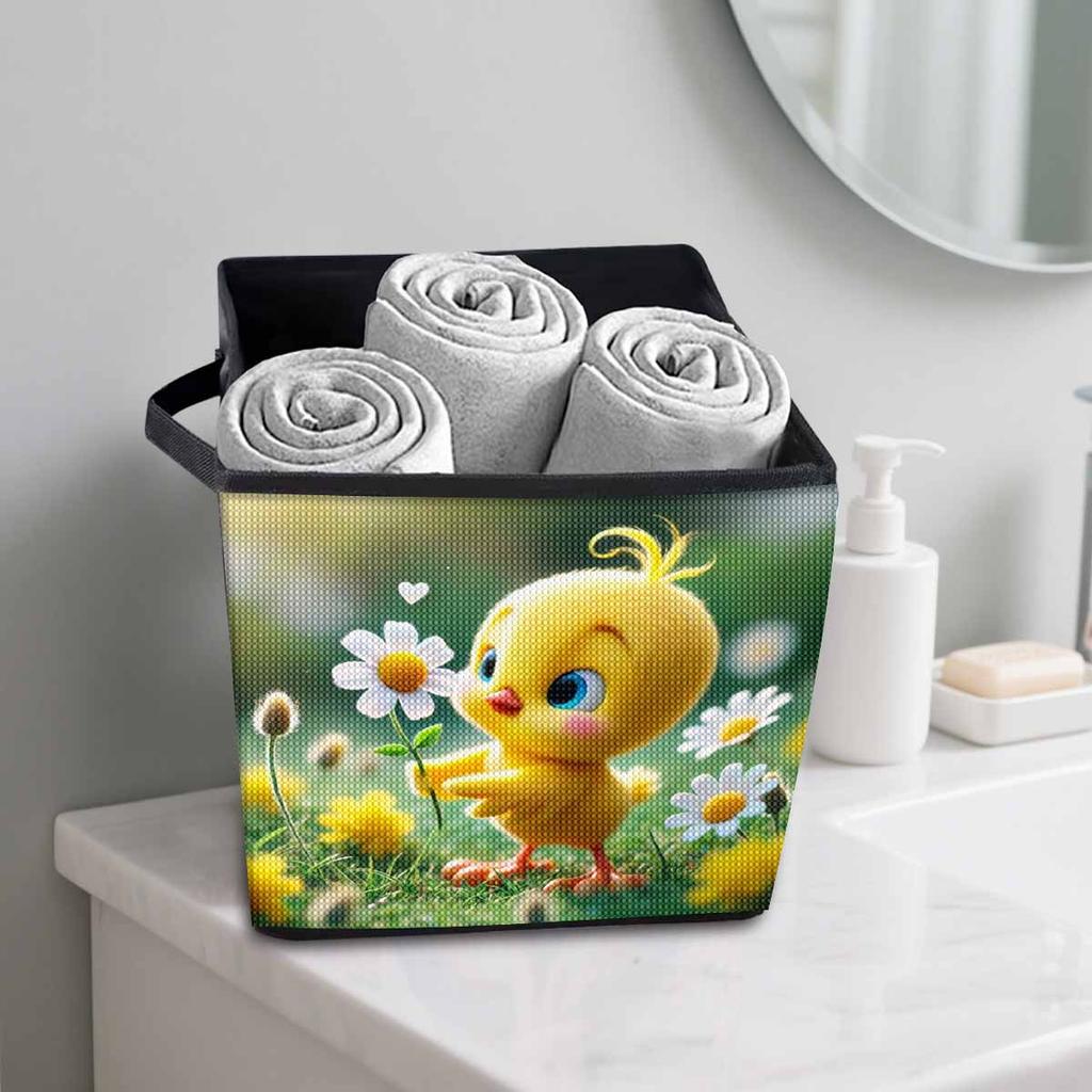 Little Yellow Chicken and Flower 5D Diamond Painting Storage Basket Full Round Drill Mosaic Diamond Embroidery Cross Stitch Kits Home Decor Home Decor