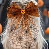Spring Clip Hair Accessory Halloween Spider Web Bow Clip, Pumpkin Eyeball Tulle with Long Tails, Women Accessories for Holiday Party