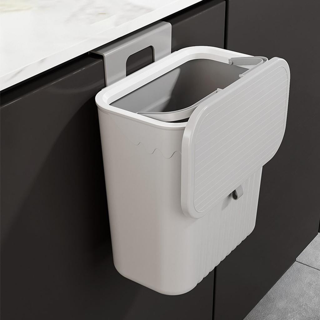 Hanging Trash Can Space Saving Stylish Plastic Small Waste Bin with Lid for Kitchen Bedroom