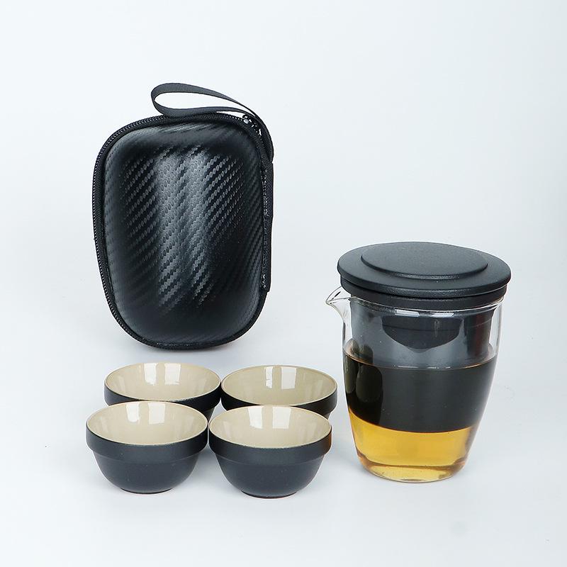Kung Fu Travel Tea Set: Coarse Pottery Teacup Set with Customizable Logo for Office or Business Trips