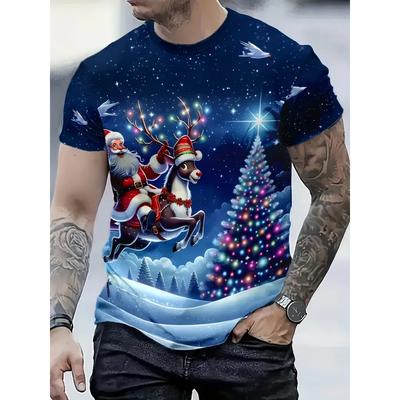 New 3D Santa Claus Print T-Shirt, Street Style for Spring and Summer, Loose Short Sleeve, Breathable High-Quality Men's Top