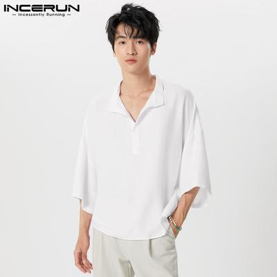 Men 3/4 Sleeve Henley Shirts Stand Collar Casual Tops