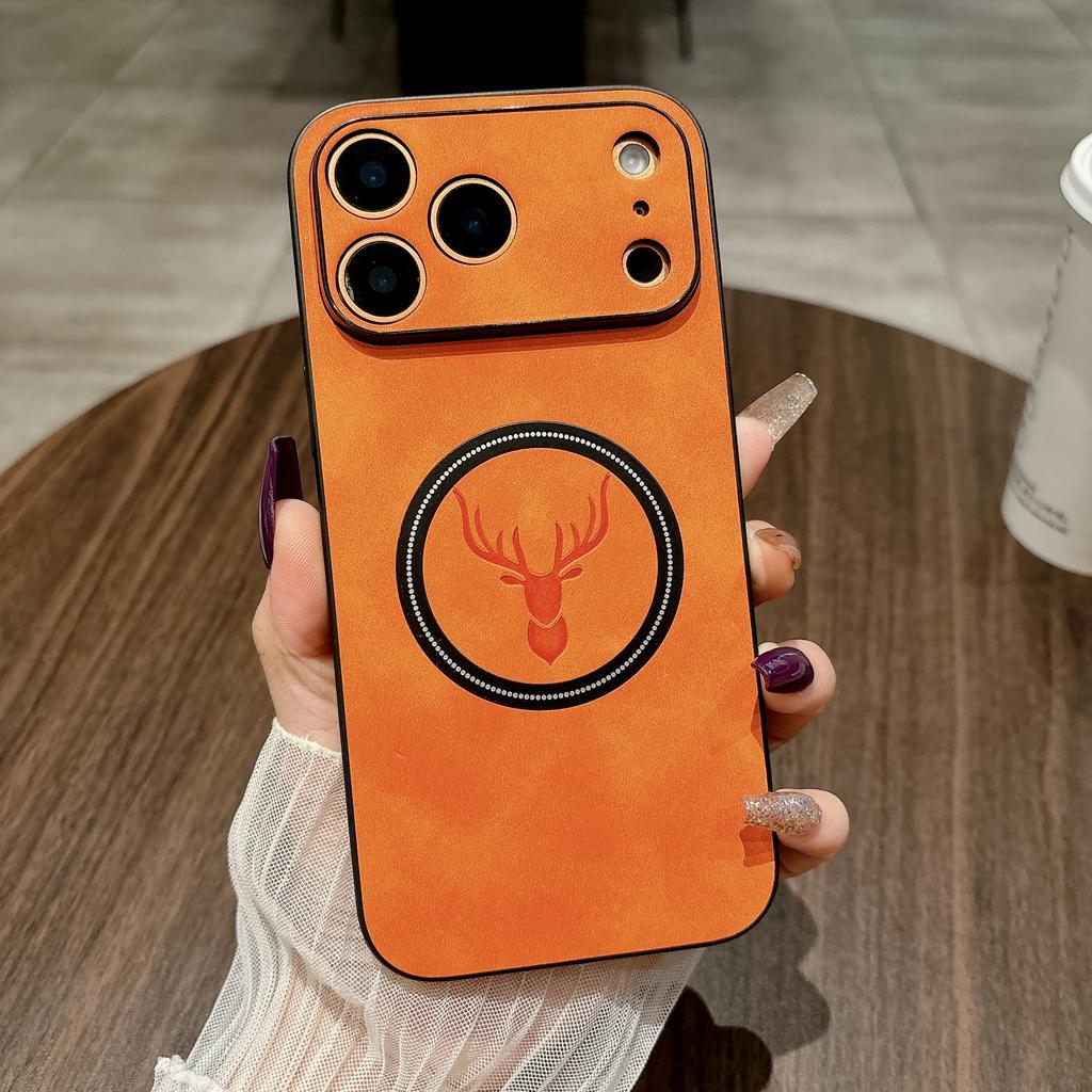 Deer Leather For Magsafe Magnetic Case For iPhone 17 Air 16 16E 15 14 Plus 13 12 11 Pro Max Wireless Charge Shockproof Cover