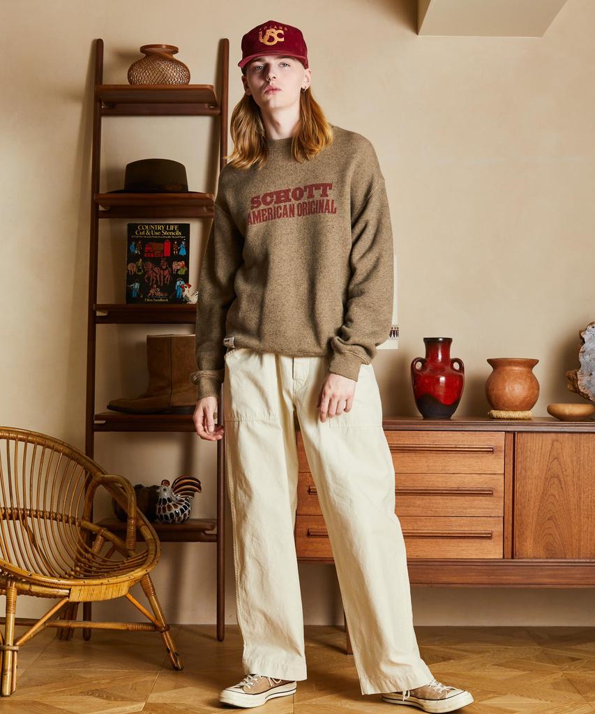 Schott Salt and Pepper Sweat, American Original, Men's, Size XL, 040, Beige, 782-5132003