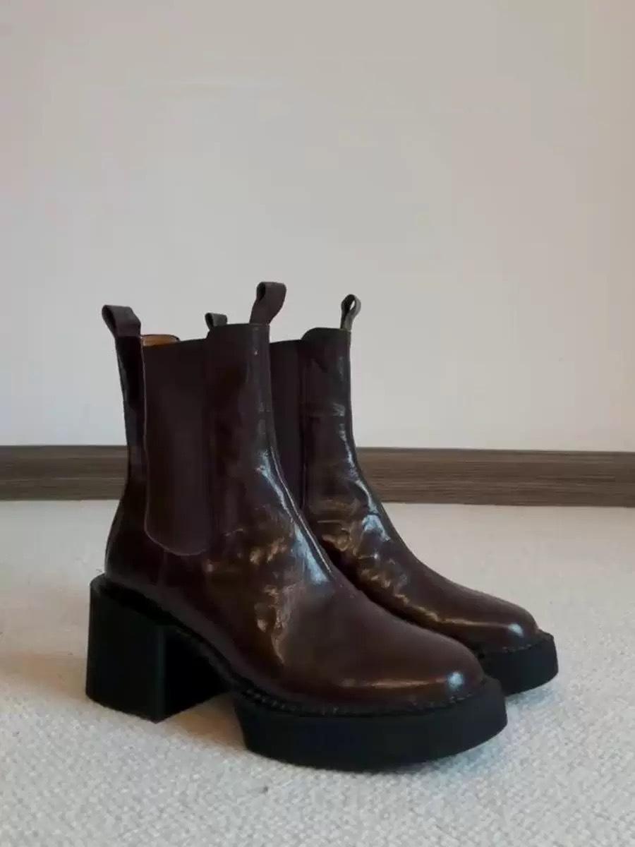 

Ретро эластичная лента толстая подошва облегающие тактические ботильоны челси высокий каблук ботинки мартин толстый каблук короткие ботинки женские ботинки легкие 40