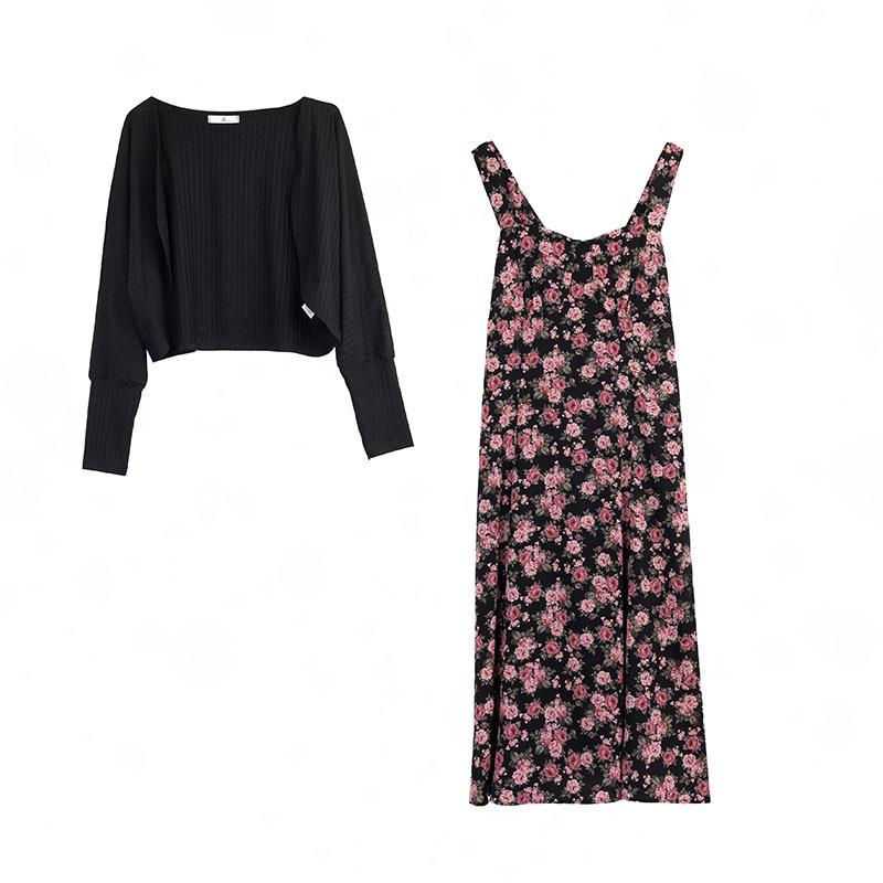 

Двойной Рай 2024 Весна Большой Размер Цветочное Платье на Бретелях-Спагетти и Кардиган для Женщин - L008 2XL