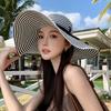 Ladies Summer Sun Hat Foldable Striped Vintage Large Brim Elegant Sunscreen Sun Hat Seaside Beach