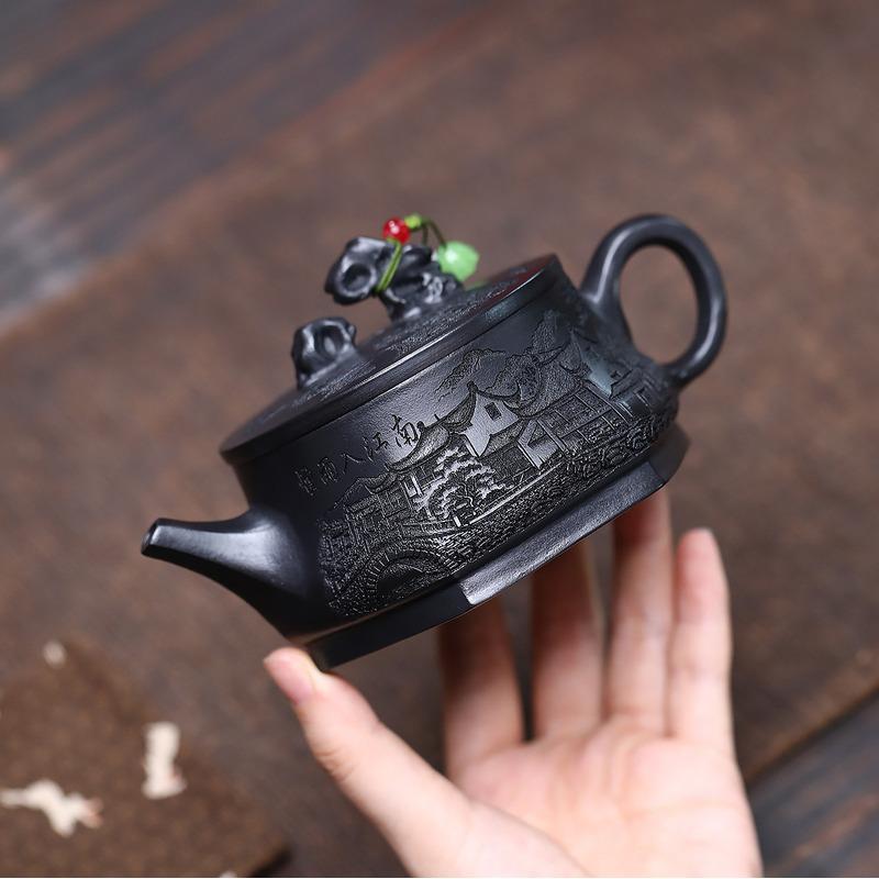 

200ml Handmade Yixing Purple Clay Teapots Master Handmade Large Caliber Pot Raw Ore Stone Yellow Mud Kettle Chinese Zisha Teaset